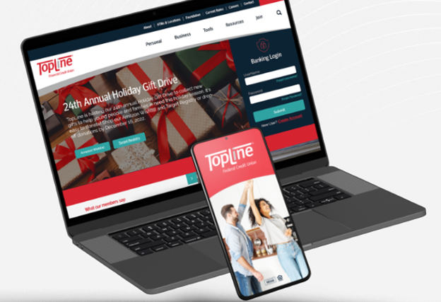 The Topline Federal Credit Union website displayed on a laptop and a mobile device.